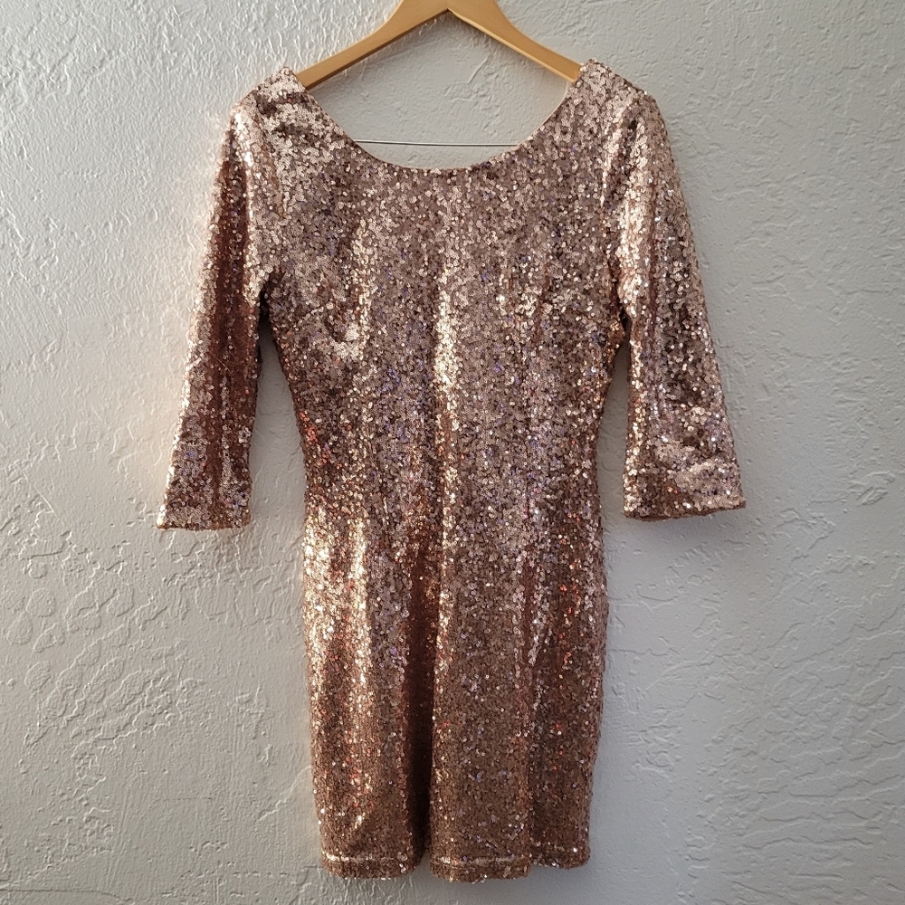 Lulu's Delightful Ways Rose Gold Sequin Dress Size Large